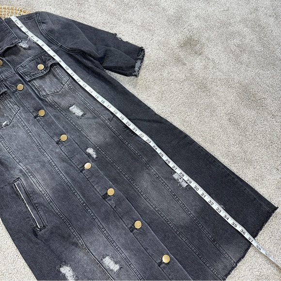 K. Jordan Women’s Cotton Long Destructed Jean Jacket Dress in Black Wash M - Picture 12 of 13
